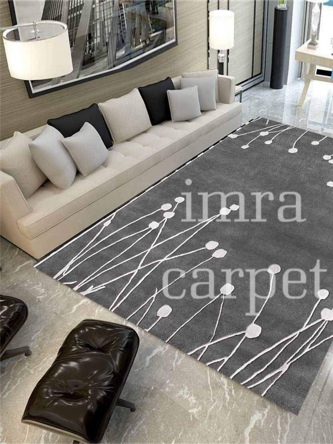 

IMRA CARPET Grey & White Floral Woollen Carpet