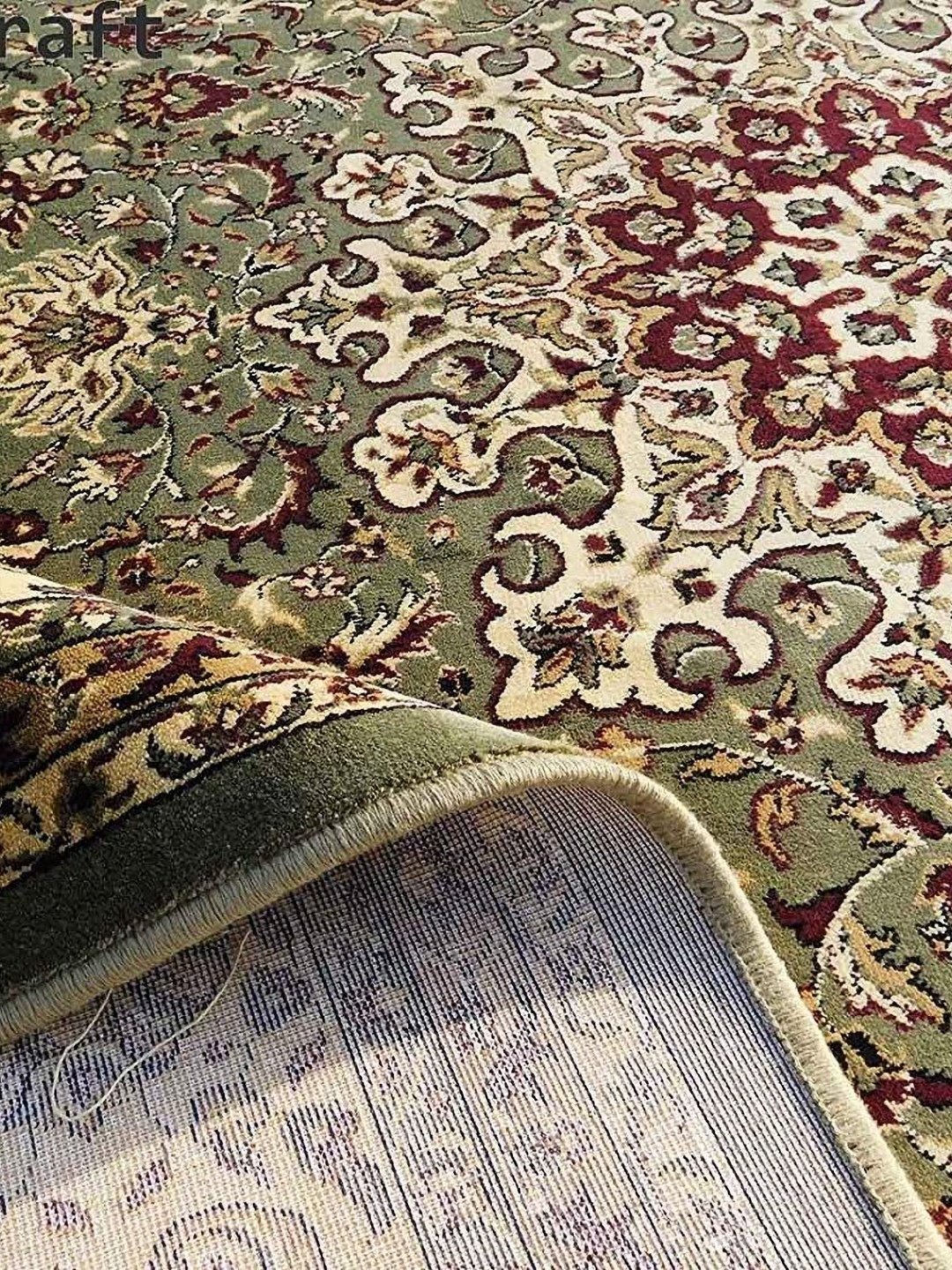 

IMRA CARPET Green & Beige Floral Shaggy Carpet
