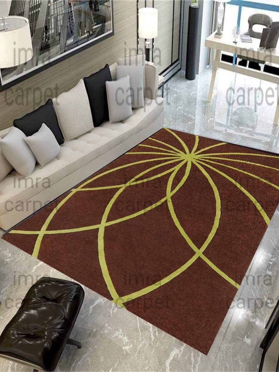 

IMRA CARPET Brown & Green Geometric Hand-Tufted Woollen Carpet