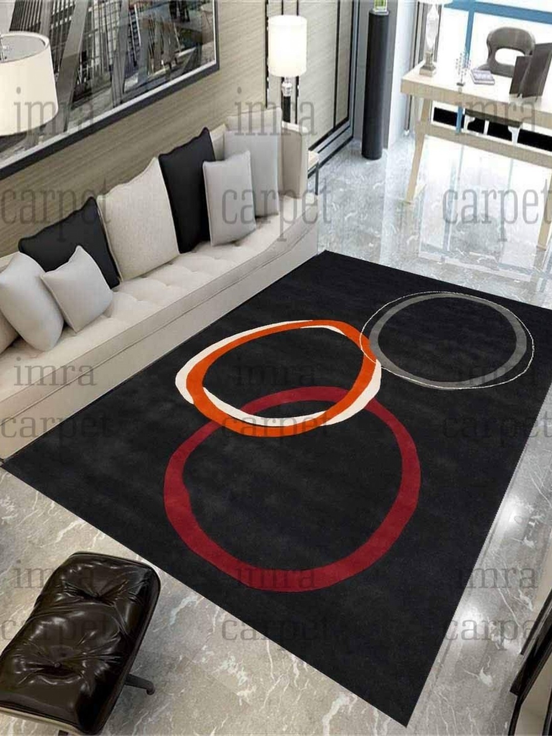 

IMRA CARPET Black & Red Geometric Printed Shaggy Woollen Carpet