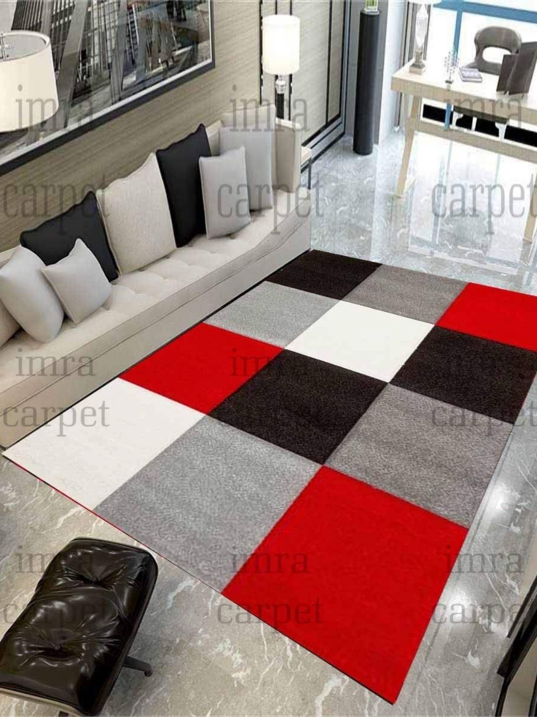 

IMRA CARPET Grey Geometric Printed Shaggy Woollen Carpet