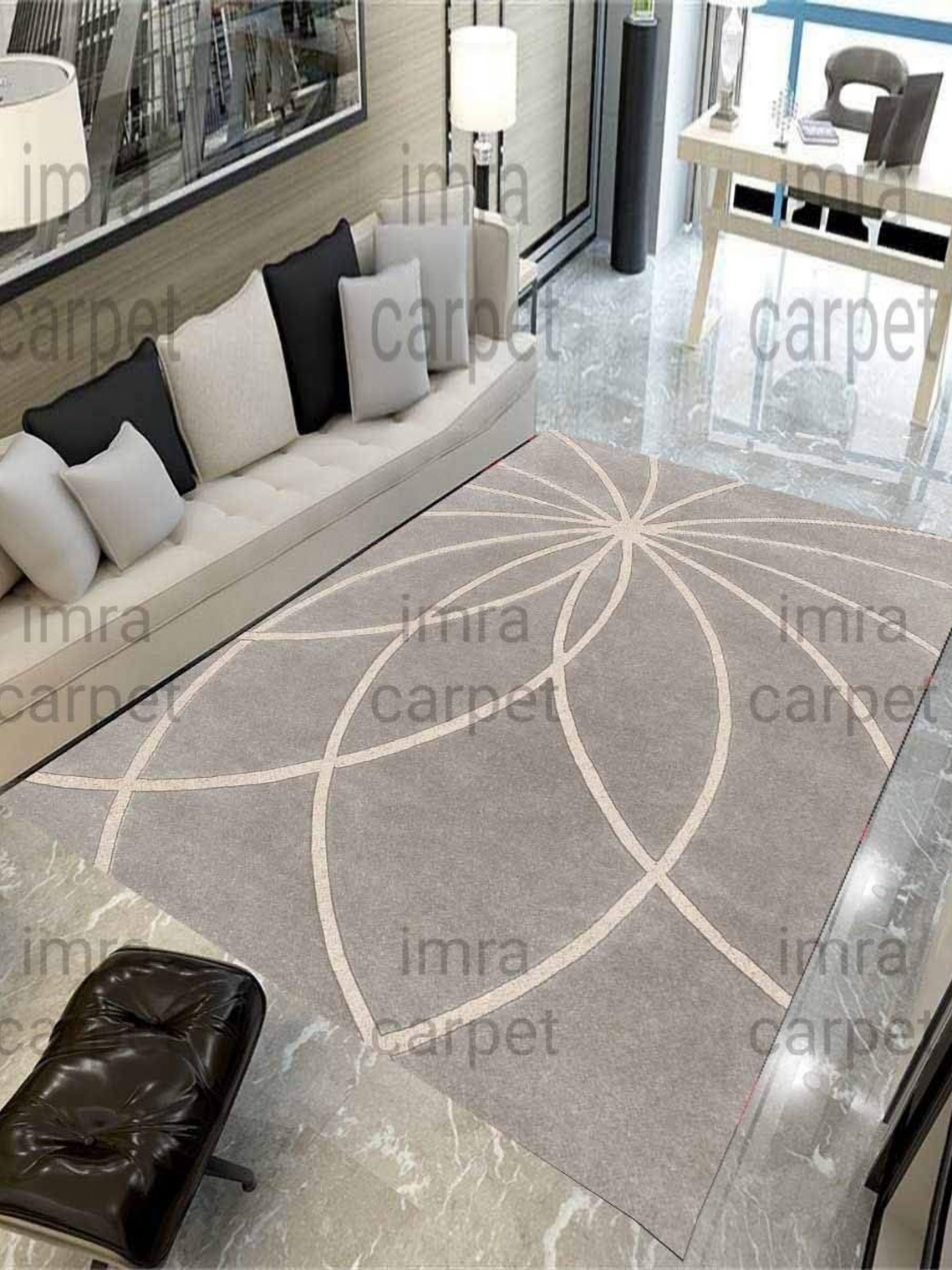 

IMRA CARPET Grey & White Abstract Shaggy Woollen Carpet