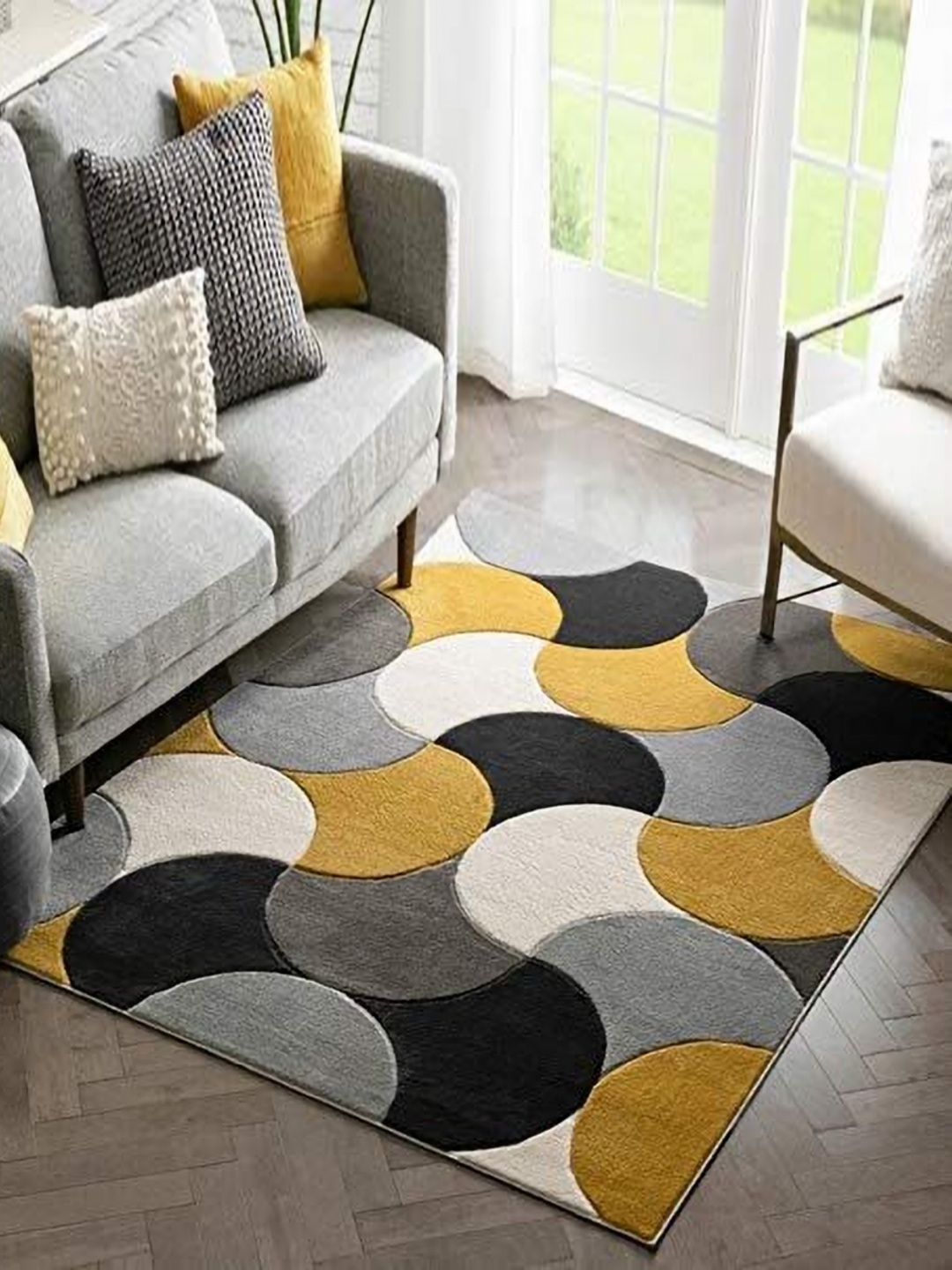 

IMRA CARPET Yellow & Black Abstract Hand-Tufted Woollen Carpet