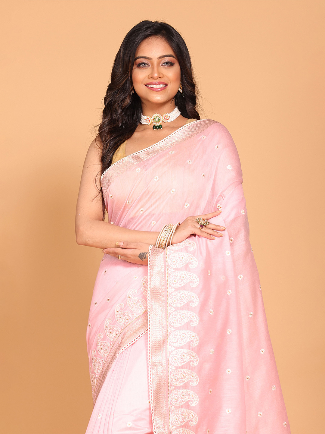 

Morchari Floral Zari Pure Cotton Saree, Pink