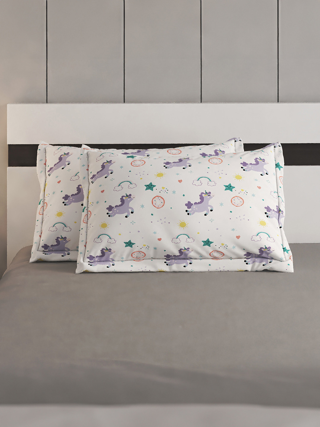 

Home Centre White & Purple 2 Pieces Self Design Pure Cotton Rectangle Pillow Covers