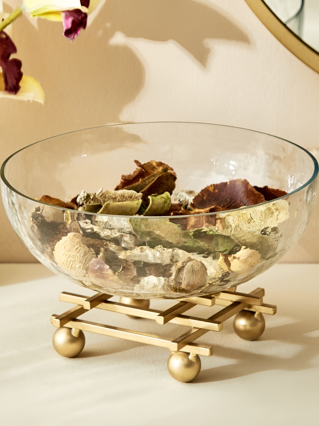 

Home Centre Splendid Yellow Glass Textured Decorative Bowl, Gold