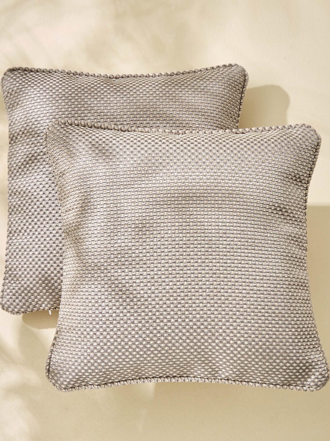 

Home Centre Corsica Grey 2 Pieces Geometric Textured Square Cushion Covers