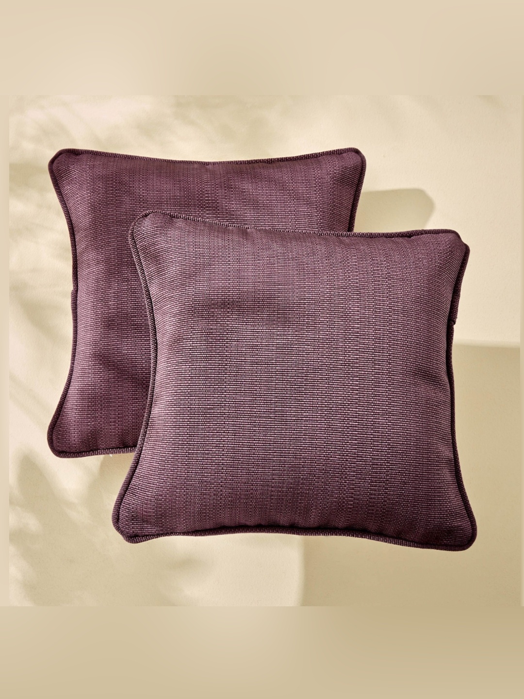 Home Centre Corsica Purple 2 Pieces Striped Textured Square Cushion Covers