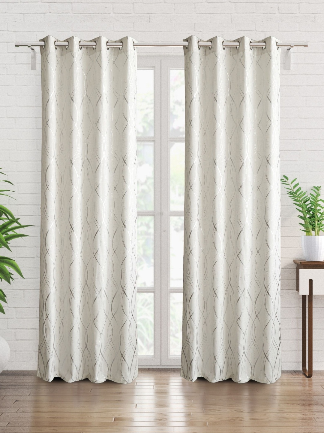 

Home Centre White & Silver-Toned 2 Pieces Geometric Door Curtain