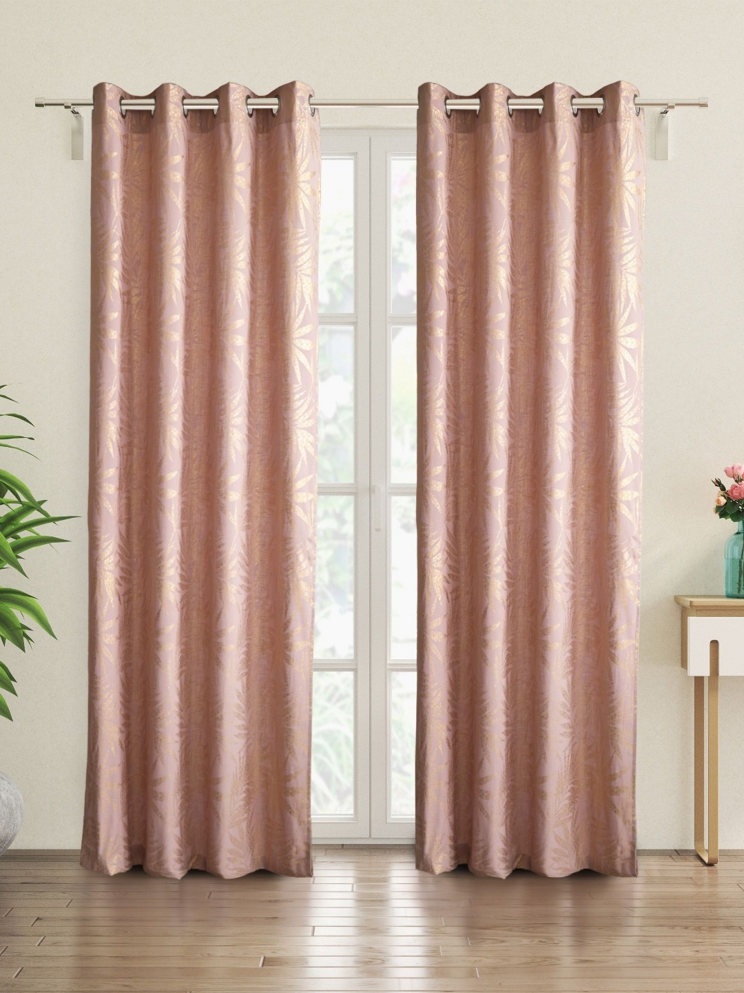 

Home Centre Pink & Gold-Toned 2 Pieces Floral Printed Door Curtain