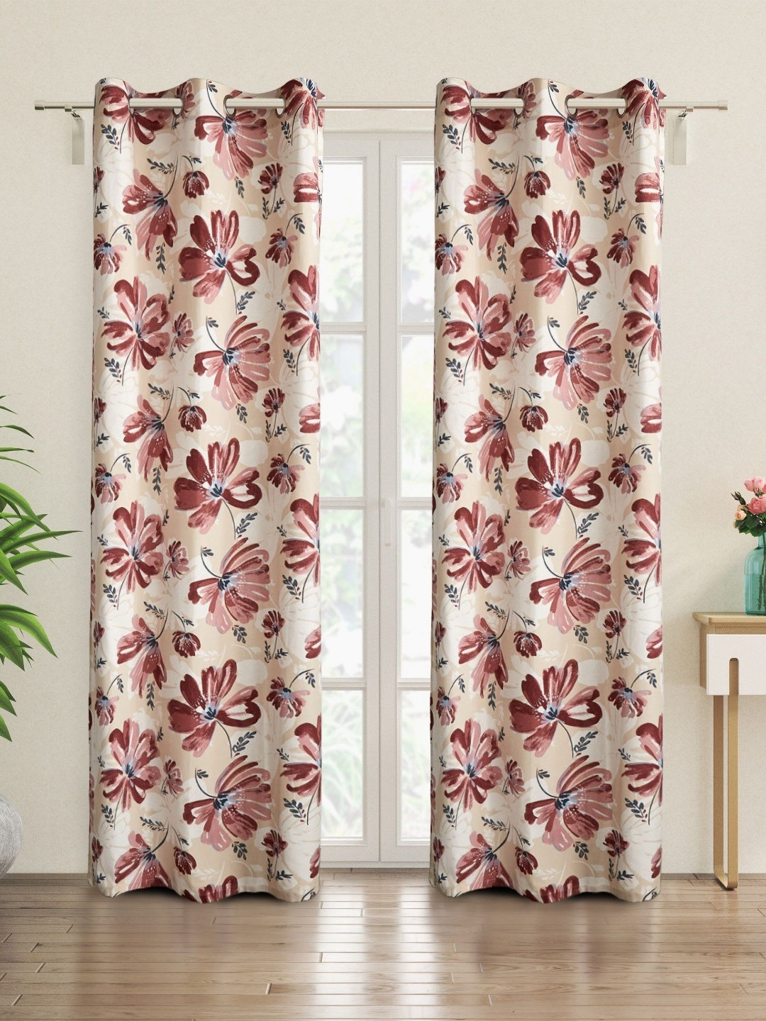 

Home Centre Saddle Sorbet Beige & Brown 2 Pieces Floral Printed Cotton Door Curtains