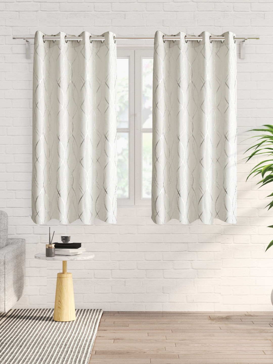 

Home Centre Anderson Antarctica White & Silver Toned 2 Pieces Geometric Window Curtains