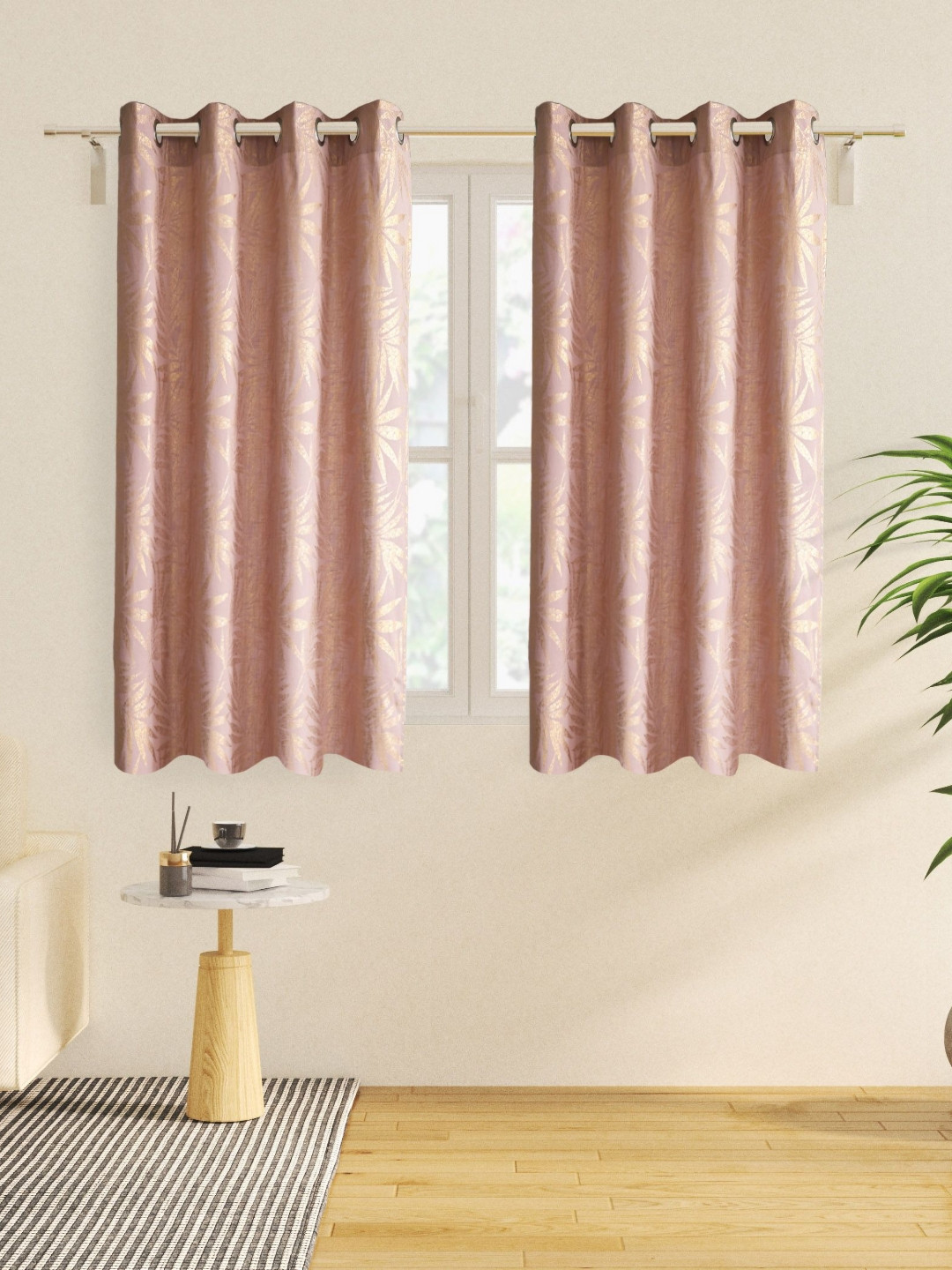 

Home Centre Anderson Pink & Gold Toned 2 Pieces Floral Light Filtering Window Curtains