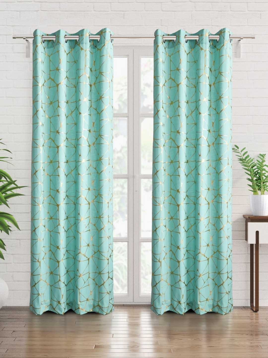 

Home Centre Anderson Blue & Gold-Toned 2 Pieces Floral Cotton Door Curtains