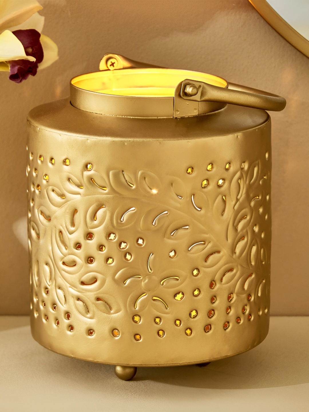 

Home Centre Gold-Toned Hurricane Candle Holder