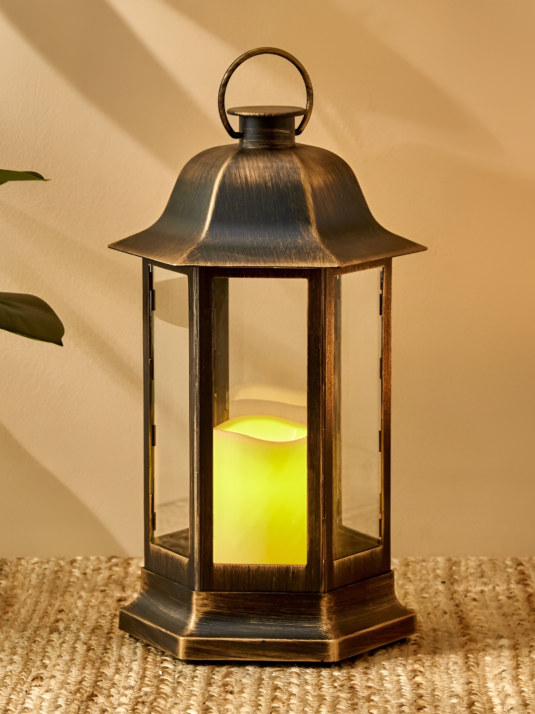 

Home Centre Gold-Toned & Brown Lantern Candle Holder