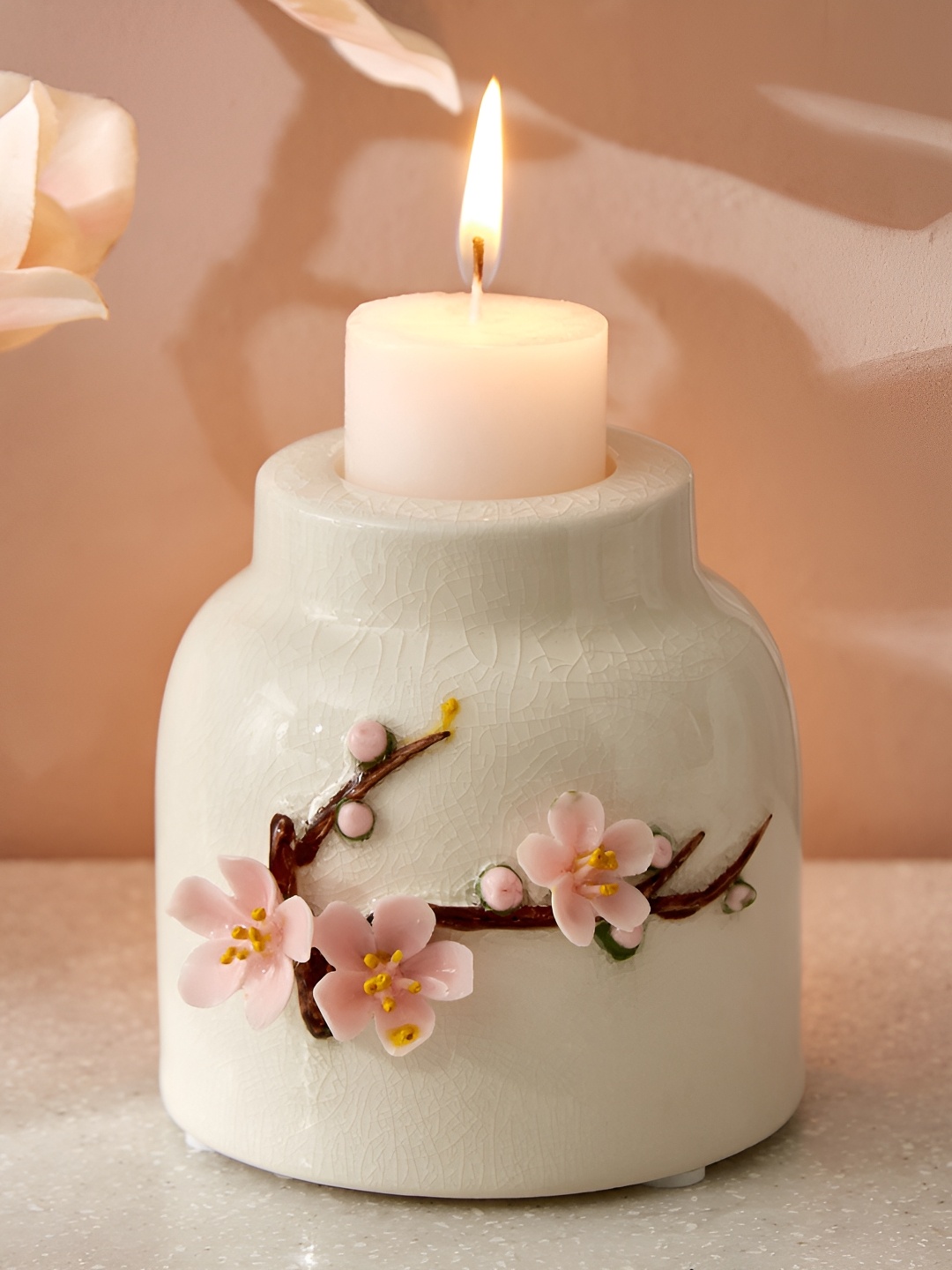 

Home Centre White & Pink Ceramic Votive Candle Holder