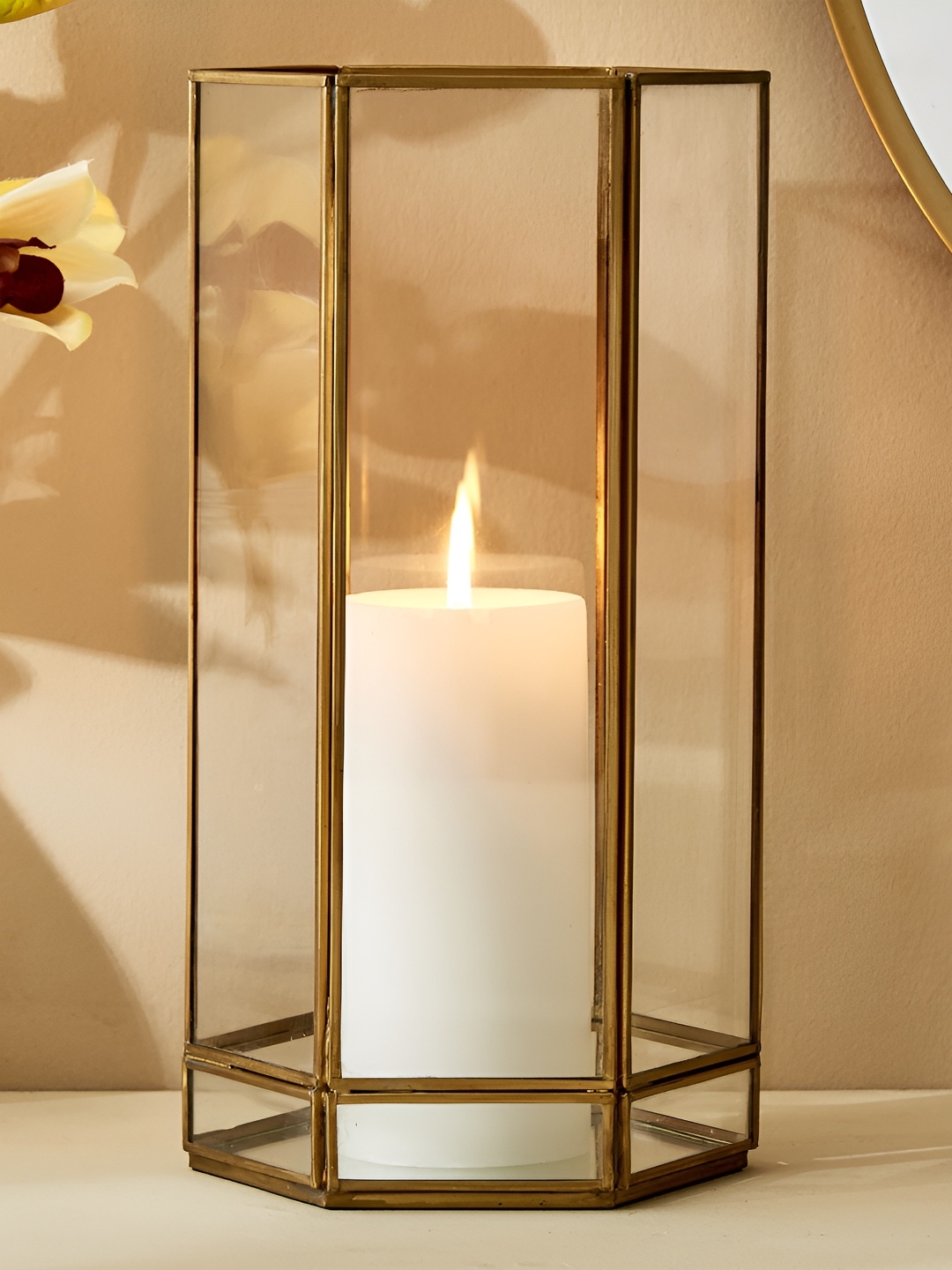 

Home Centre Gold-Toned Hurricane Candle Holder