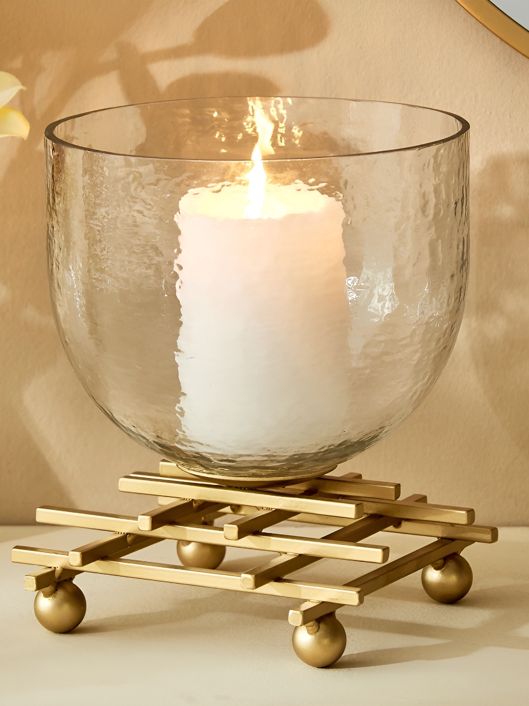 

Home Centre Gold-Toned Hurricane Candle Holder with Stand