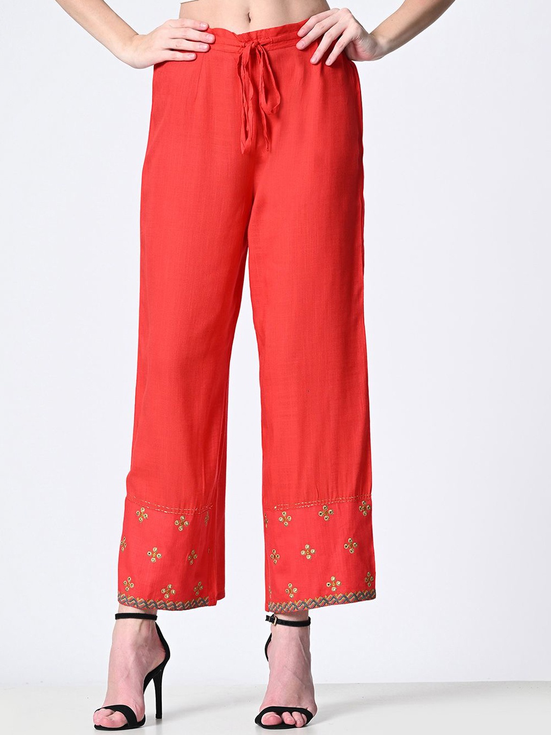 

Rue Collection Women Mid Rise Straight Fit Regular Trousers, Red