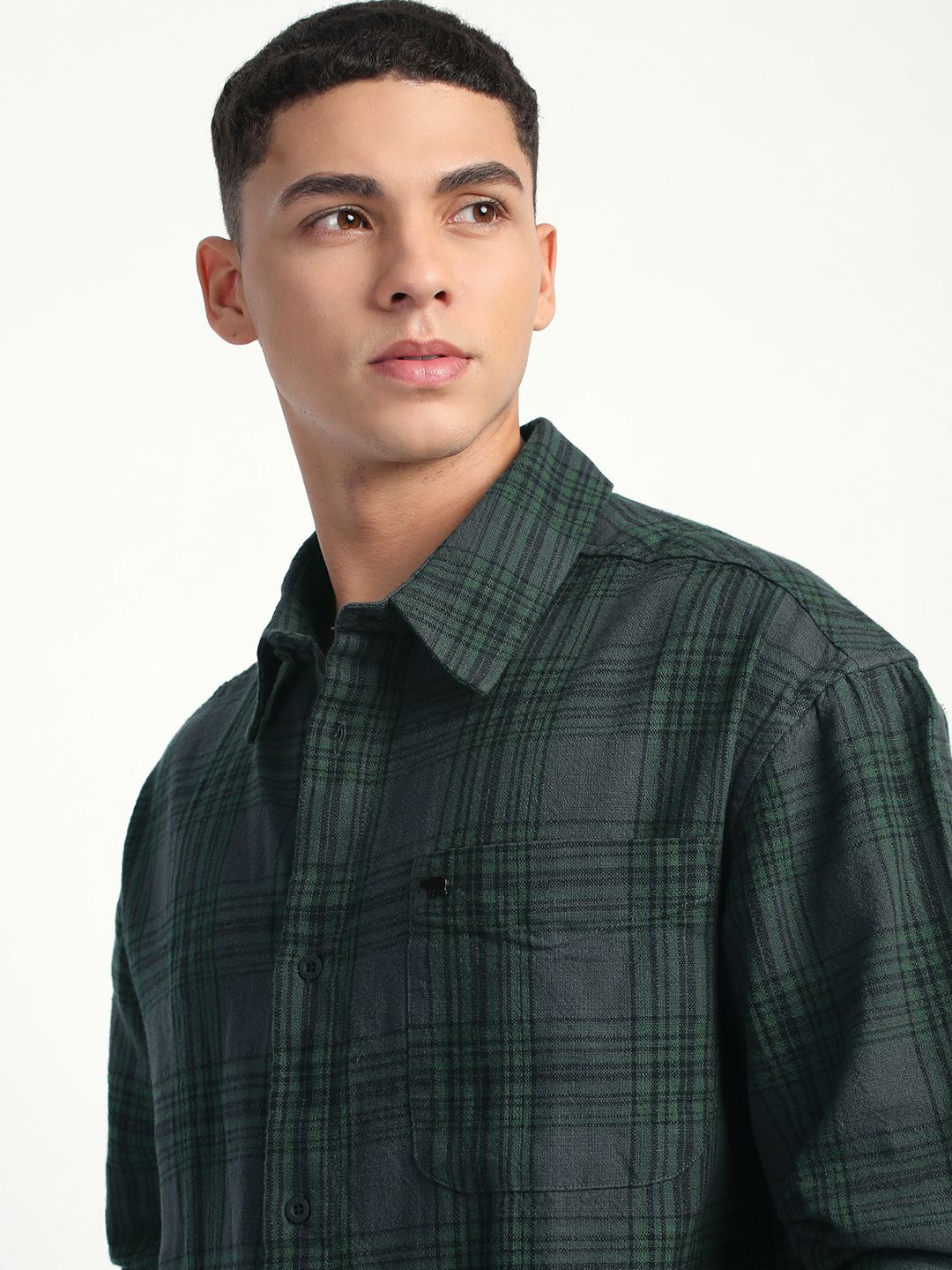 

THE BEAR HOUSE Men Tartan Checks Opaque Relaxed Fit Pure Cotton Casual Shirt, Green