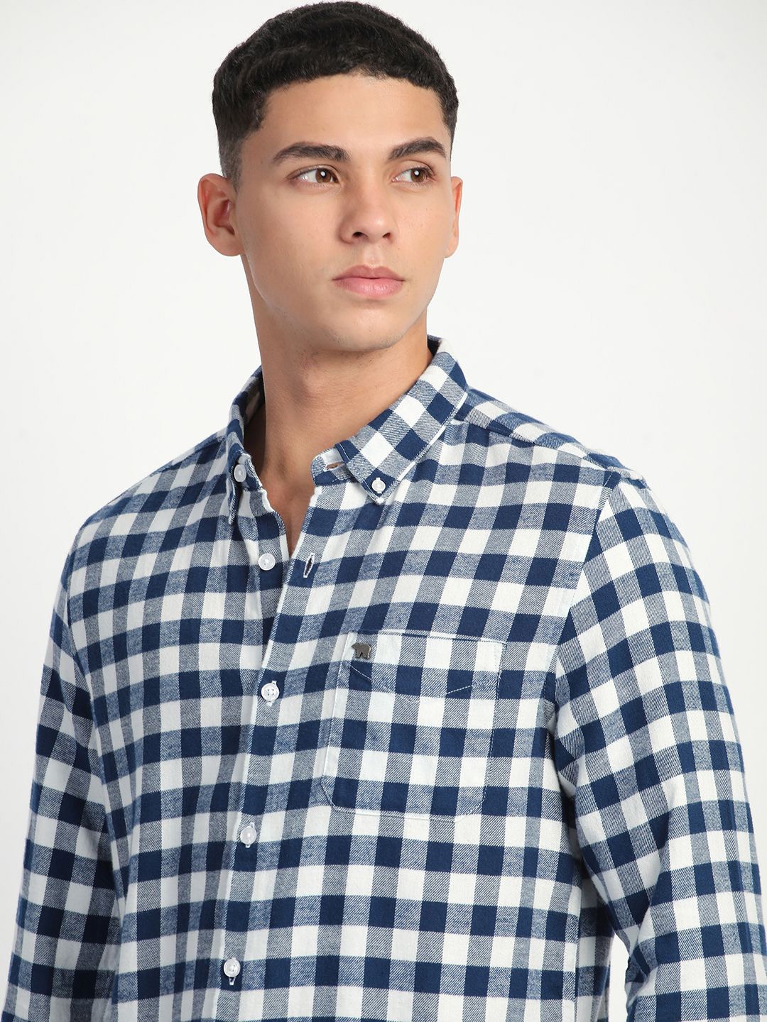 

THE BEAR HOUSE Men Slim Fit Buffalo Checks Button-Down Collar Cotton Opaque Casual Shirt, Blue