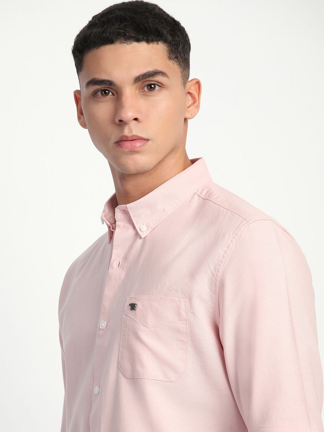 

THE BEAR HOUSE Men Slim Fit Button-Down Collar Pure Cotton Solid Casual Shirt, Pink