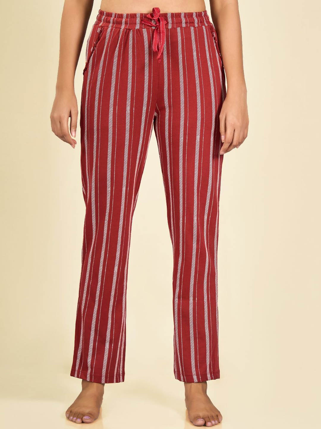 

MAYSIXTY Striped Pure Cotton Lounge Pants, Red