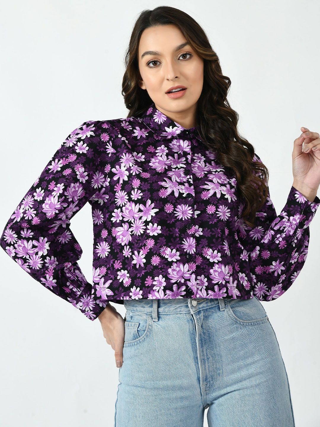 

Sini Lifestyle Women Floral Opaque Printed Casual Shirt, Purple