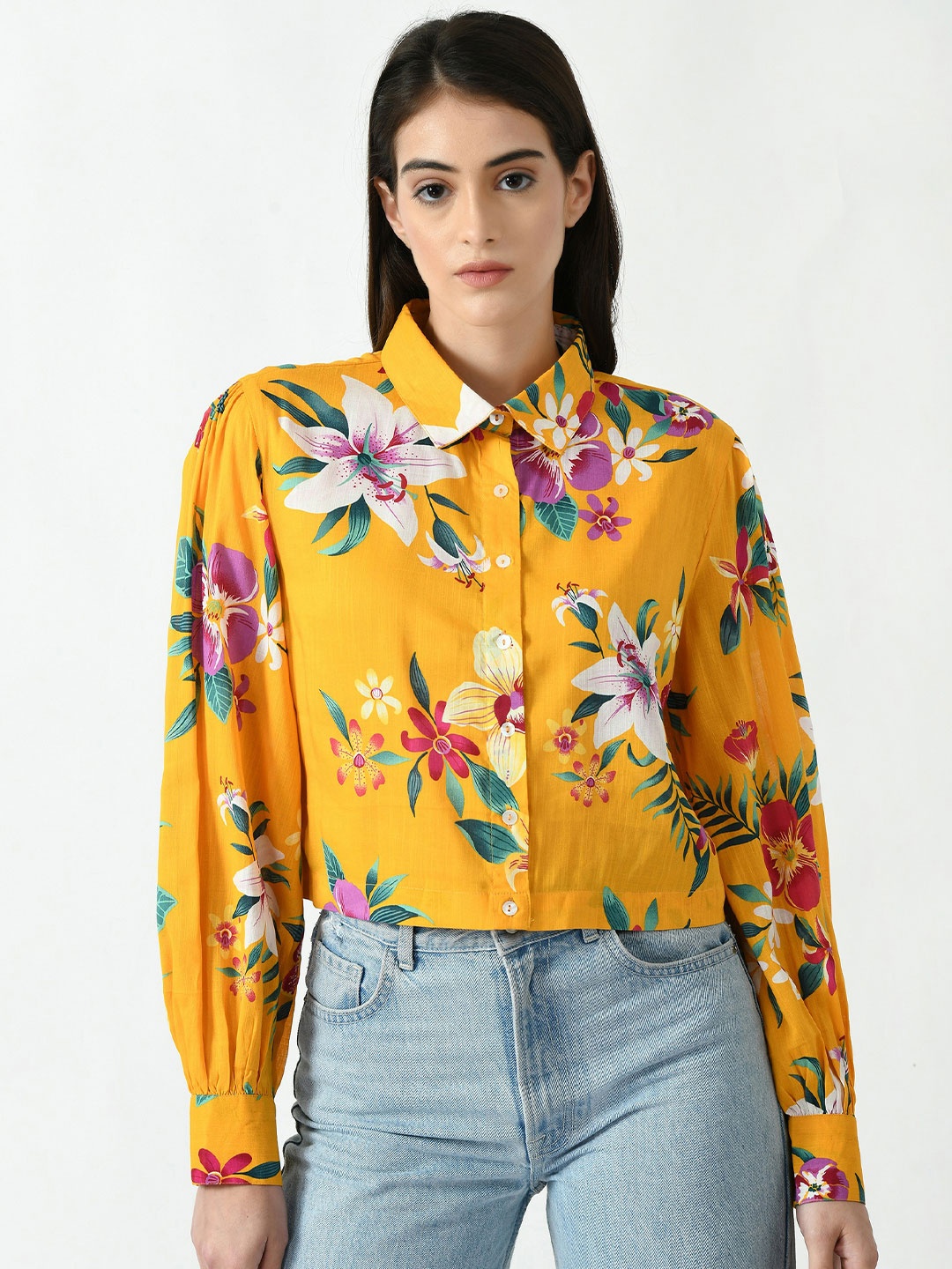 

Sini Lifestyle Women Floral Opaque Printed Casual Shirt, Yellow