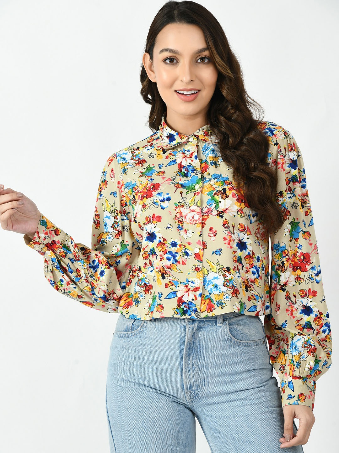 

Sini Lifestyle Women Floral Printed Opaque Casual Shirt, Beige