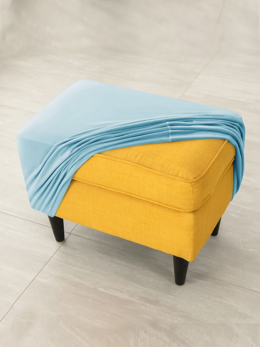 

HOKIPO Blue 210 GSM Velvet Stretchable Ottoman Slipcover Cover