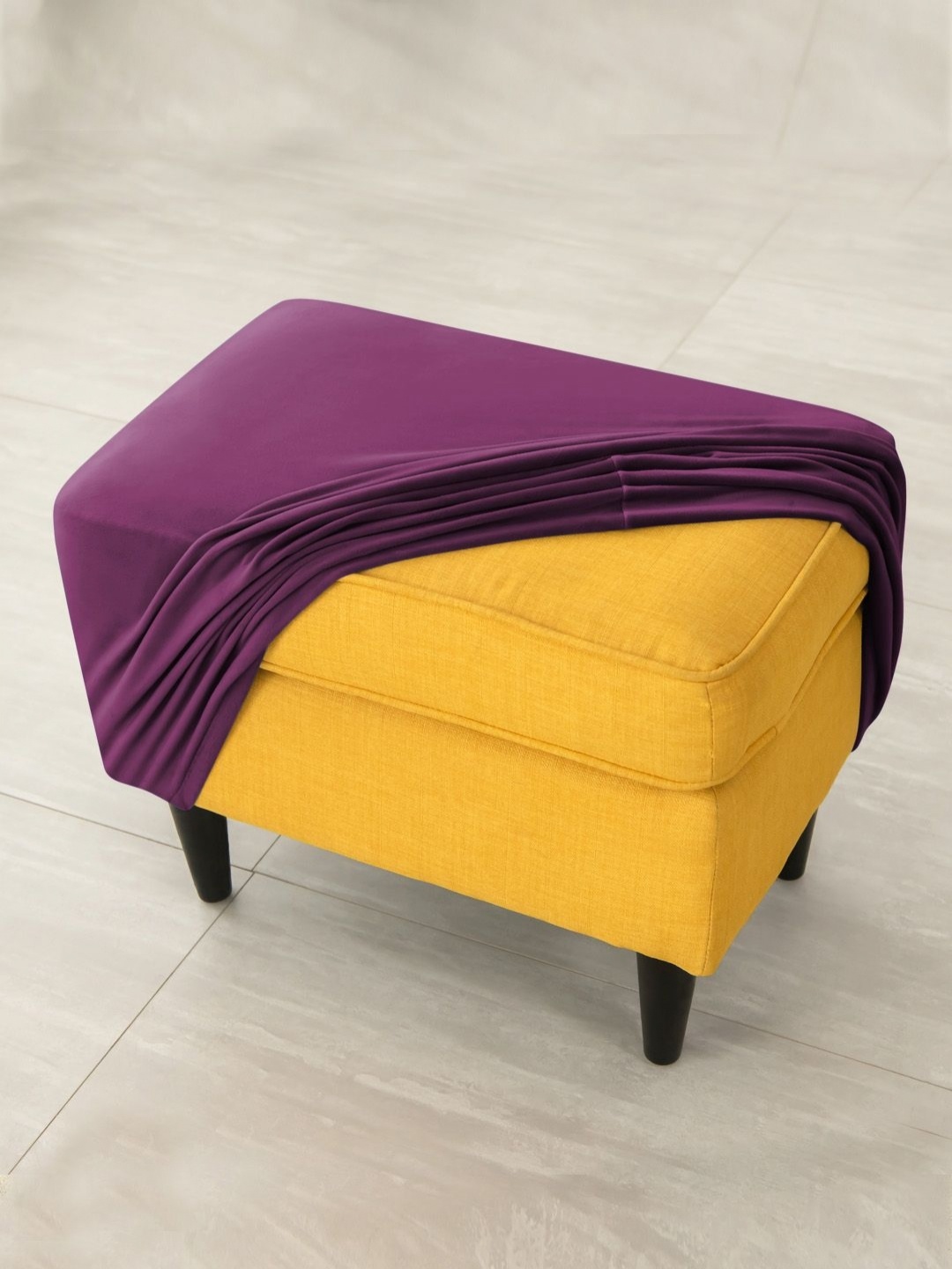 

HOKIPO Purple 210 GSM Velvet Stretchable Ottoman Cover