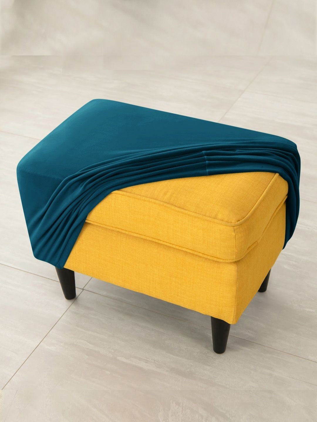 

HOKIPO Blue 210 GSM Velvet Stretchable Ottoman Slipcover