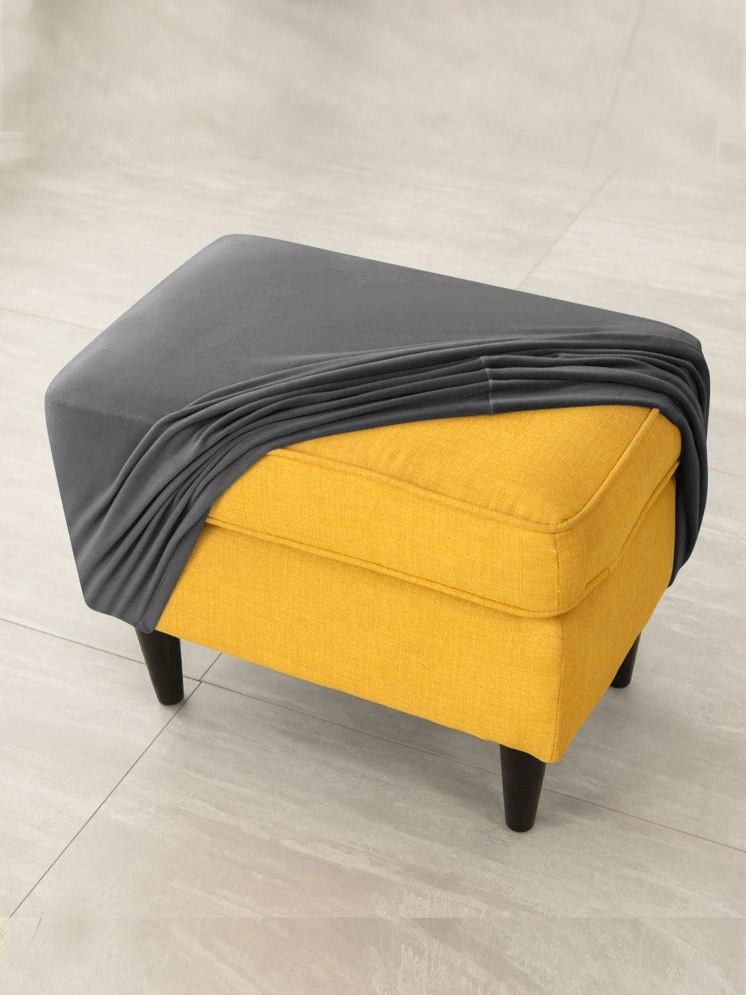 

HOKIPO Grey Velvet Stretchable Foot Stool Ottoman Slipcover