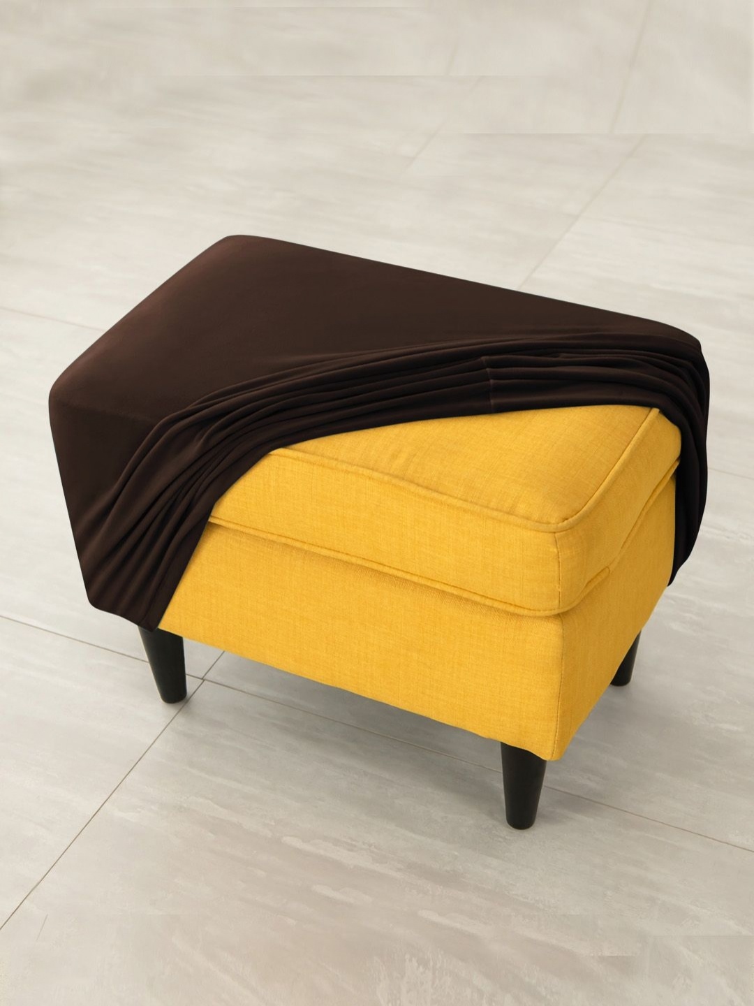 

HOKIPO Brown Velvet Stretchable Ottoman Foot Rest Stool Cover