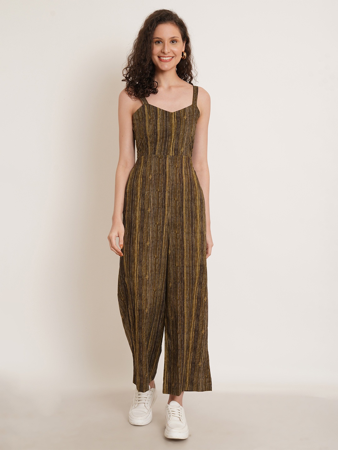 

KALINI Printed Shoulder Straps Culotte Jumpsuit, Brown