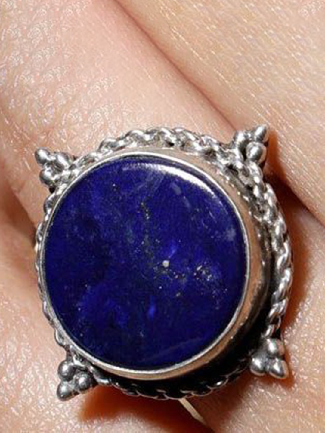 

Exotic India Lapis Lazuli Round Shape Sterling Silver Ring
