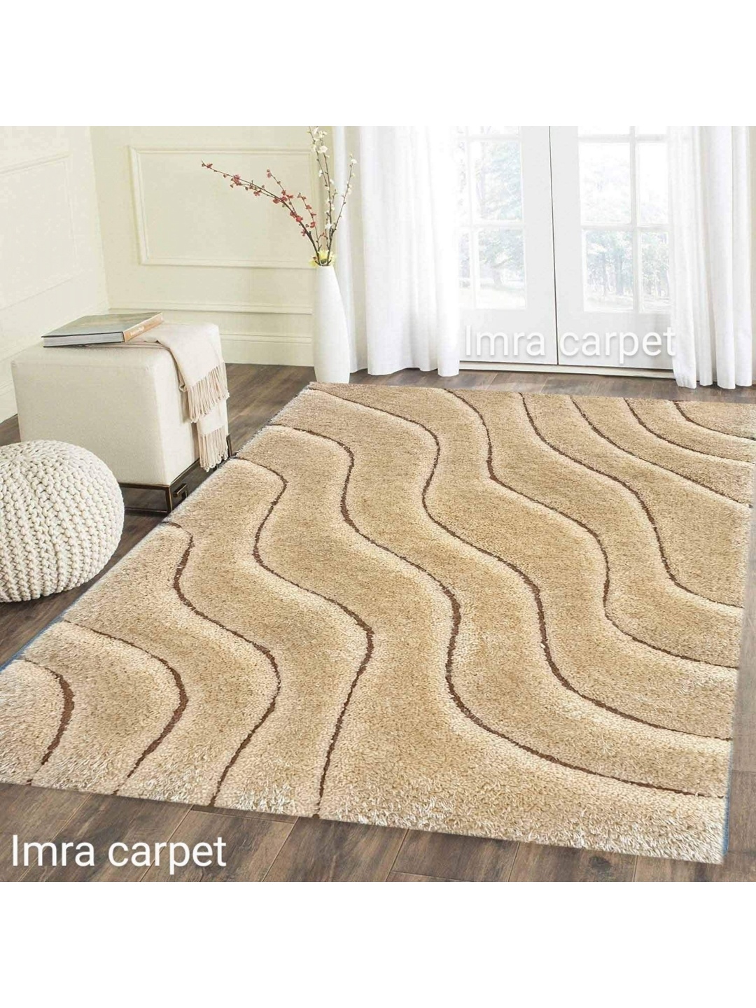 

IMRA CARPET Beige Abstract Anti-Skid Shaggy Carpet