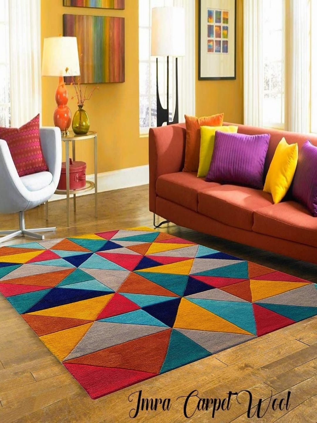 

IMRA CARPET Red Geometric Anti-Skid Shaggy Carpet