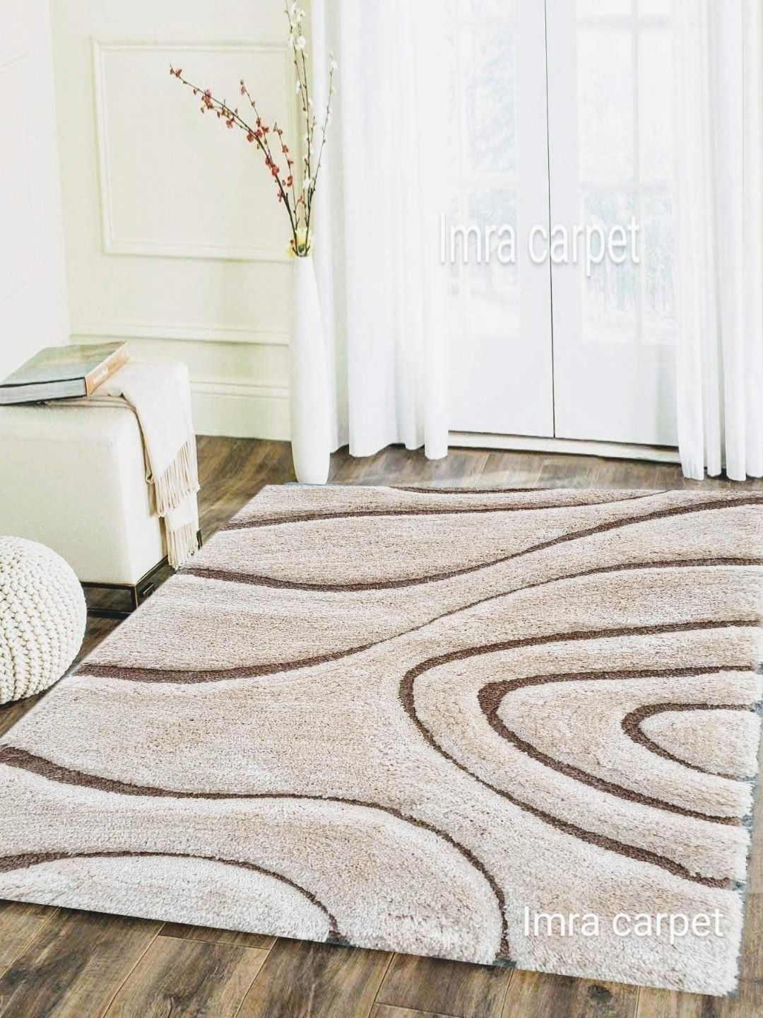 

IMRA CARPET Grey & Beige Abstract Printed Shaggy Carpet