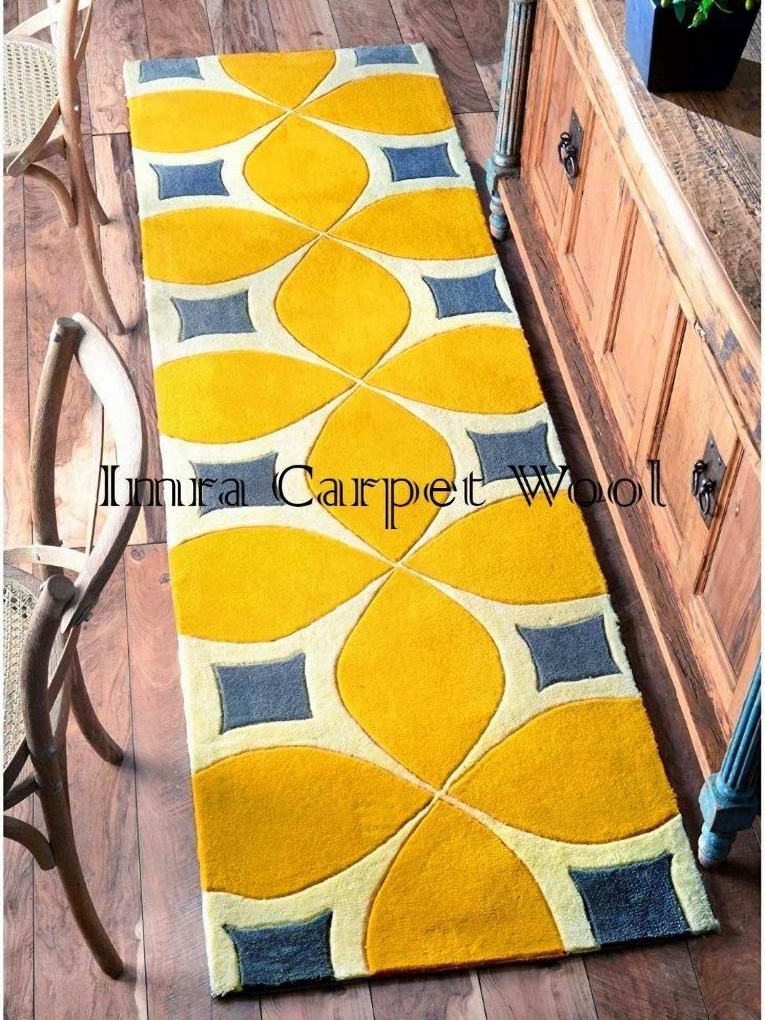 

IMRA CARPET Yellow Floral Printed Shaggy Carpet