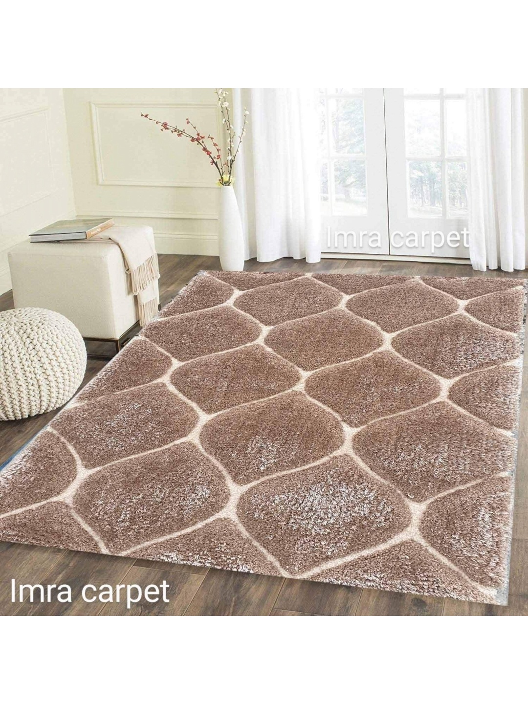 

IMRA CARPET Brown & Cream Geometric Shaggy Rectangle Carpet