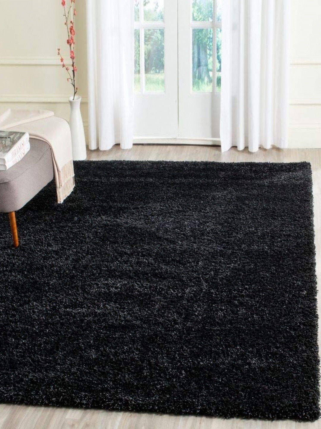 

IMRA CARPET Black Shaggy Woollen Carpet