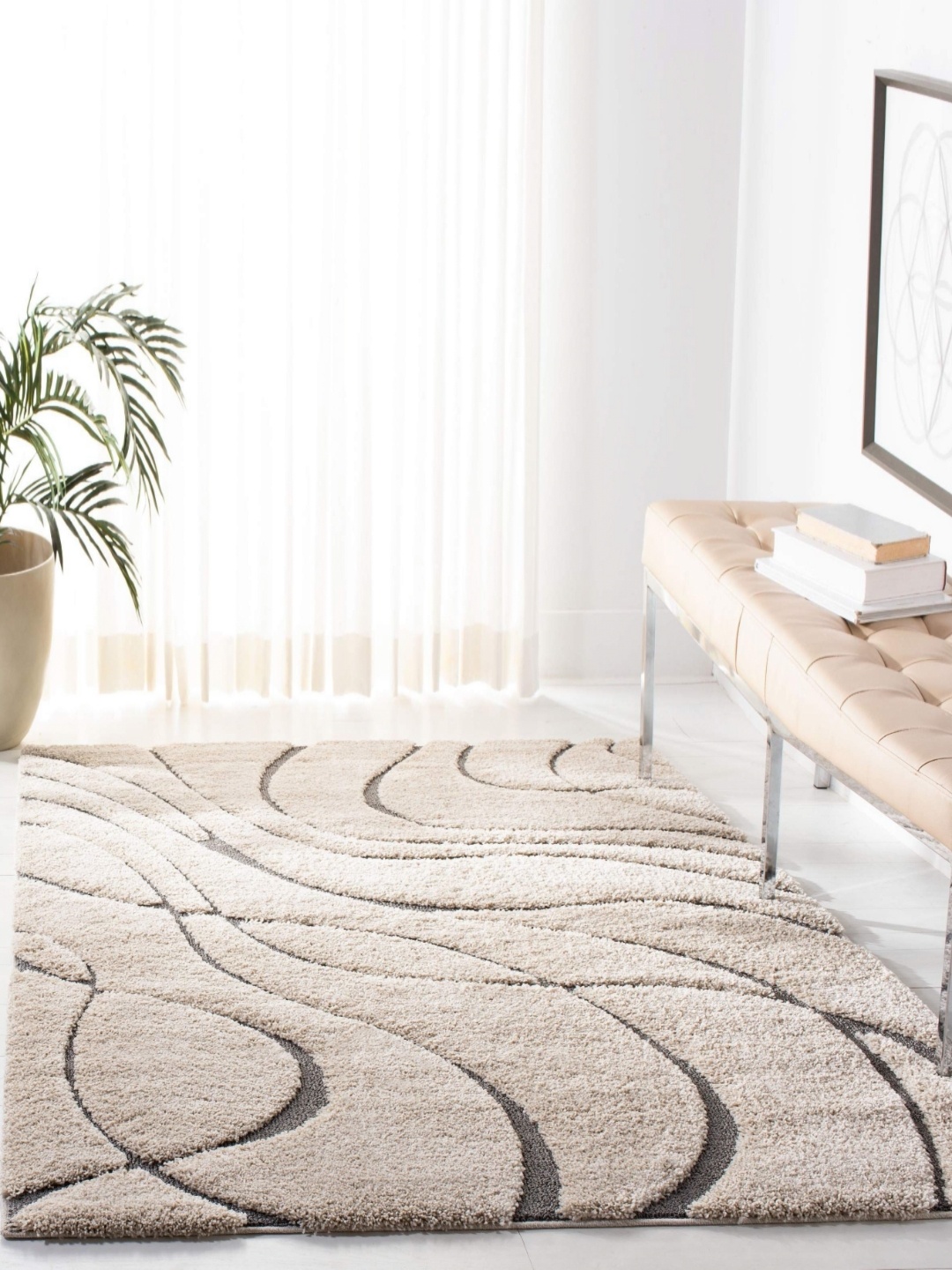 

IMRA CARPET Cream & Grey Geometric Shaggy Carpet