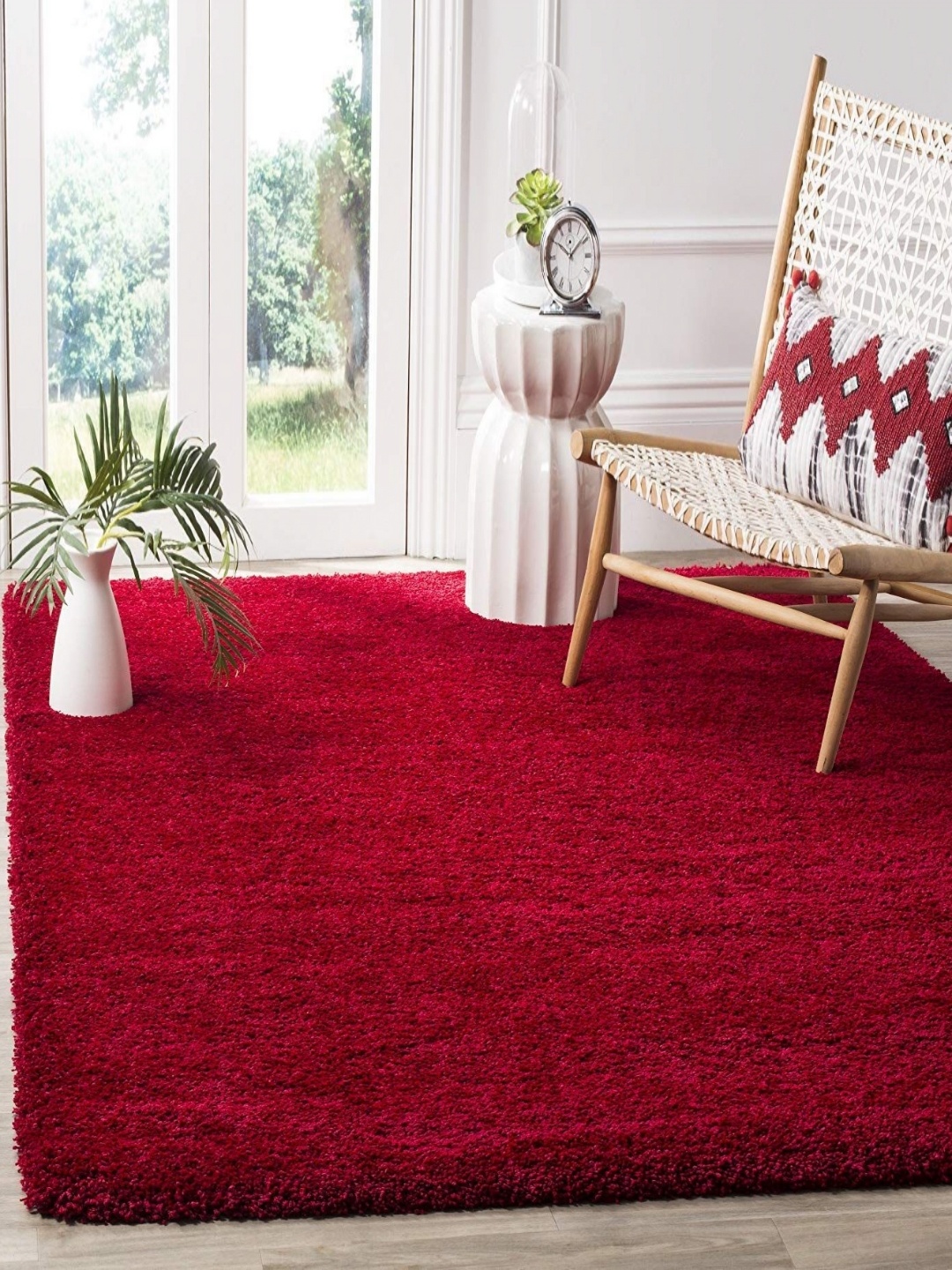 

IMRA CARPET Red Woollen Rectangular Shaggy Carpet