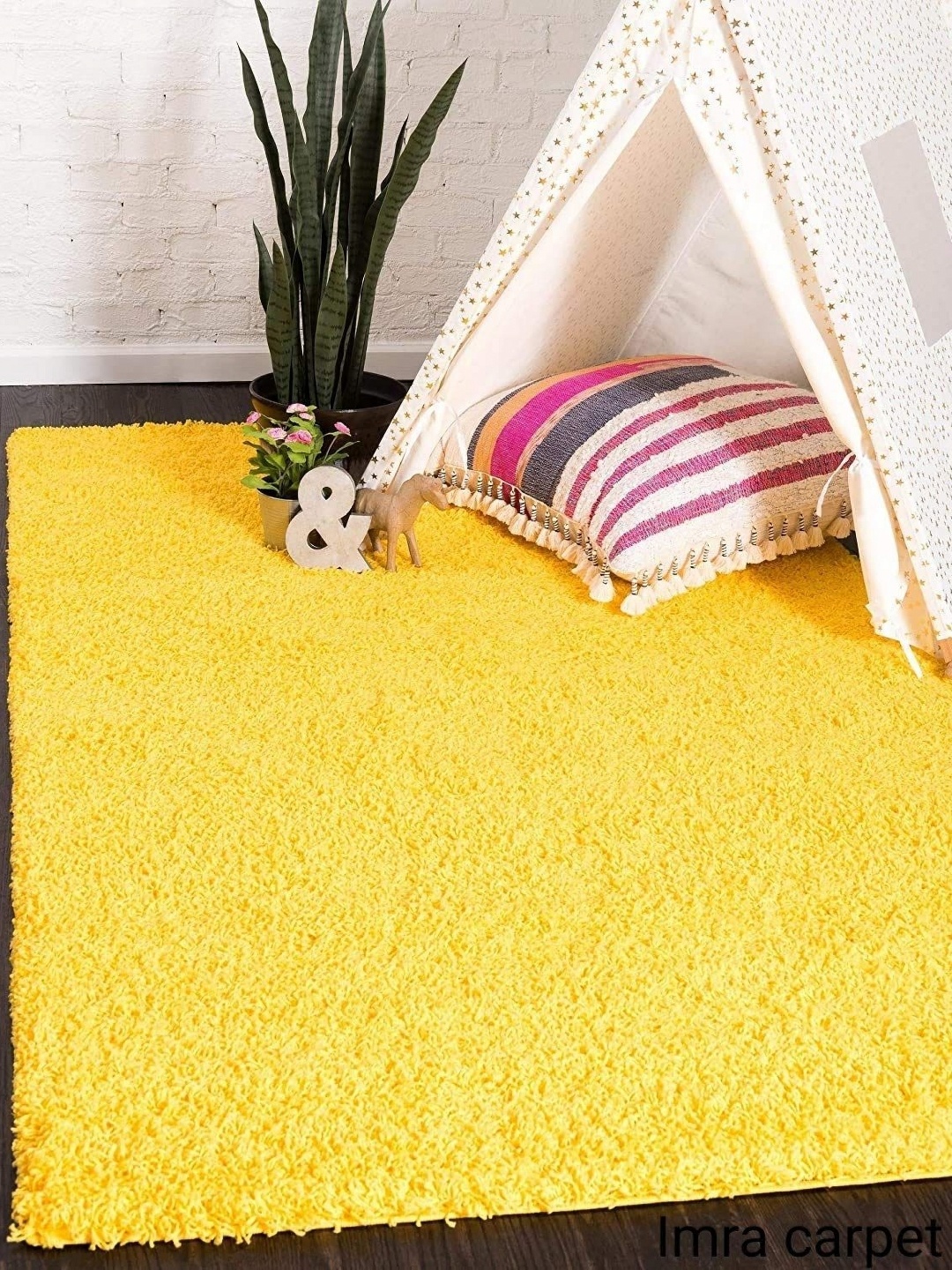 

IMRA CARPET Yellow Textured Shaggy Carpet