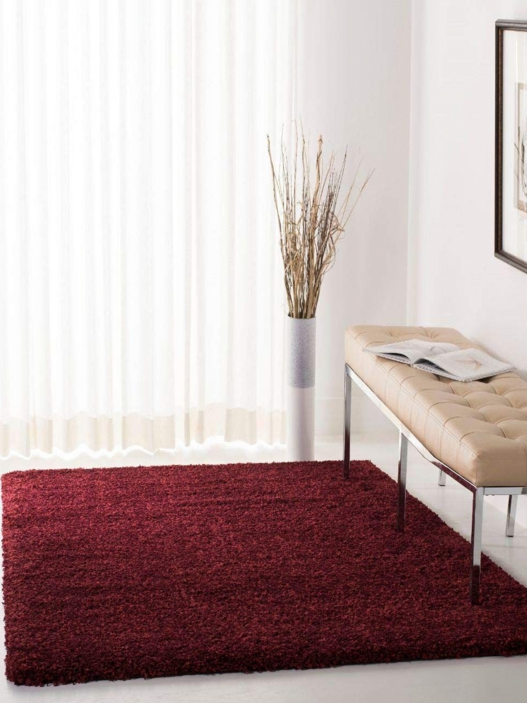 

IMRA CARPET Maroon Textured Hand-Tufted Shaggy Carpet