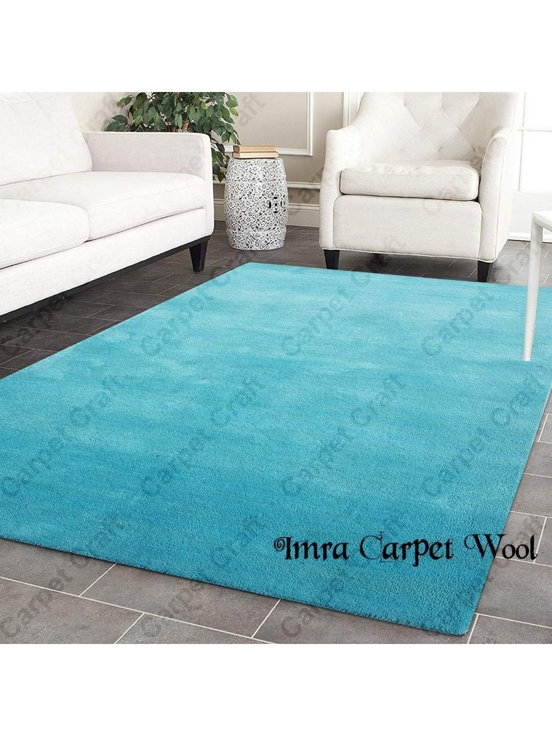 

IMRA CARPET Blue Solid Hand-Tufted Shaggy Rectangular Carpet
