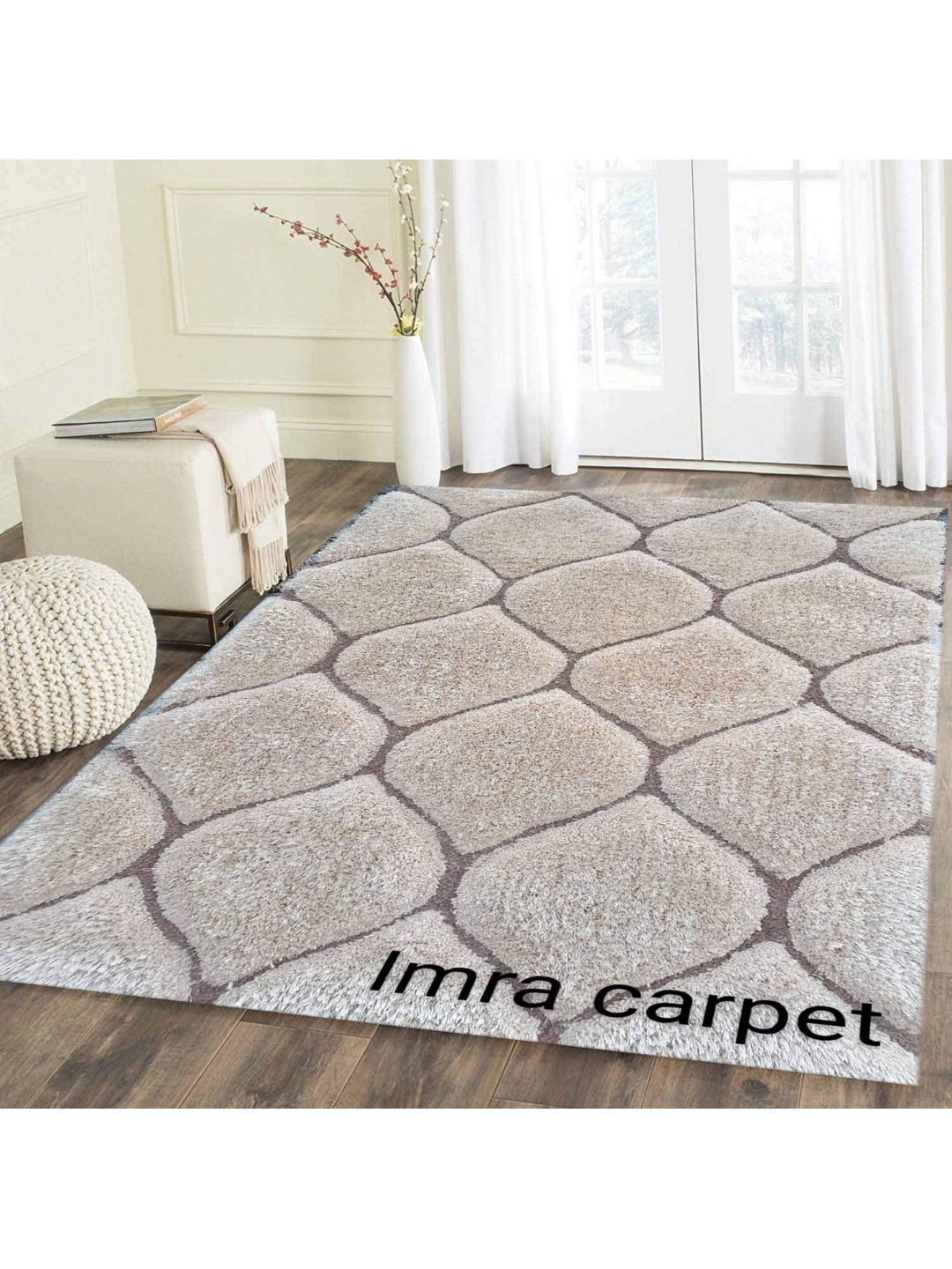 

IMRA CARPET Grey & Brown Geometric Rectangular Shaggy Carpet